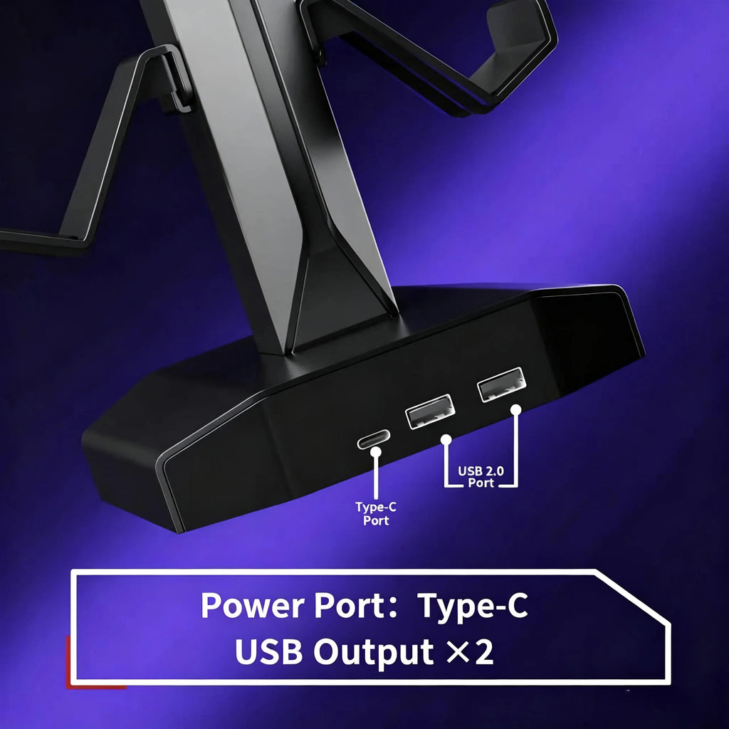 Headphone Stand with USB Charging Hub – RGB Gaming Desk Organizer