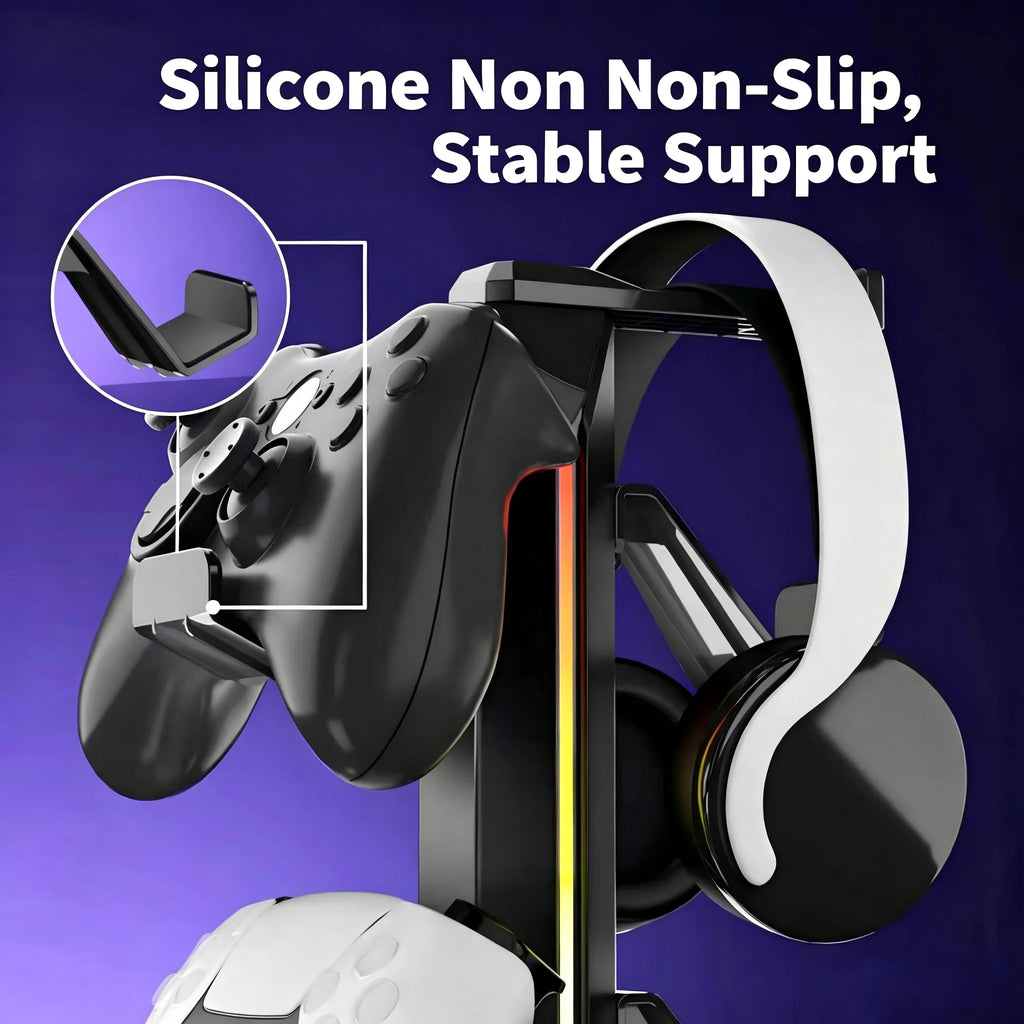 Headphone Stand with USB Charging Hub – RGB Gaming Desk Organizer