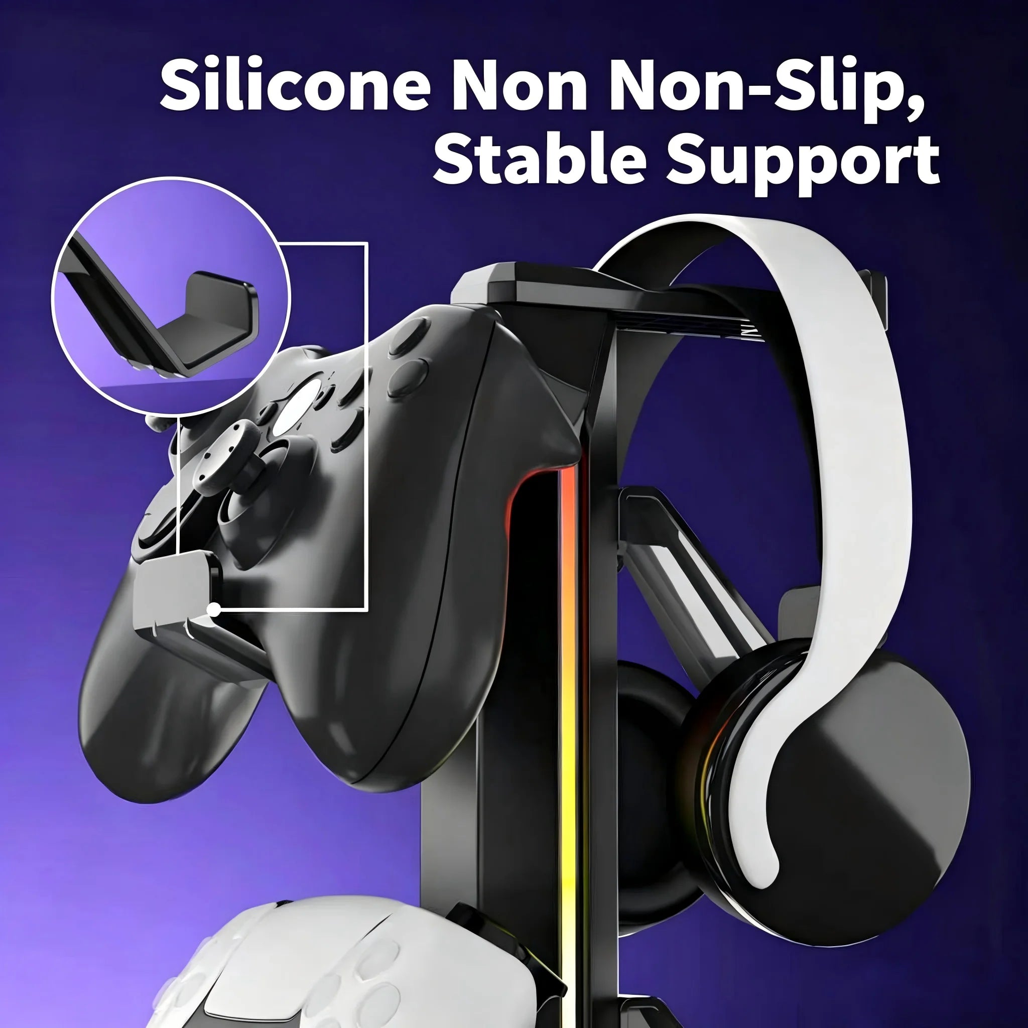Headphone Stand with USB Charging Hub – RGB Gaming Desk Organizer