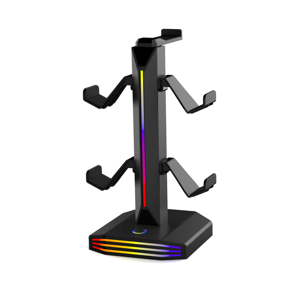 Headphone Stand with USB Charging Hub – RGB Gaming Desk Organizer
